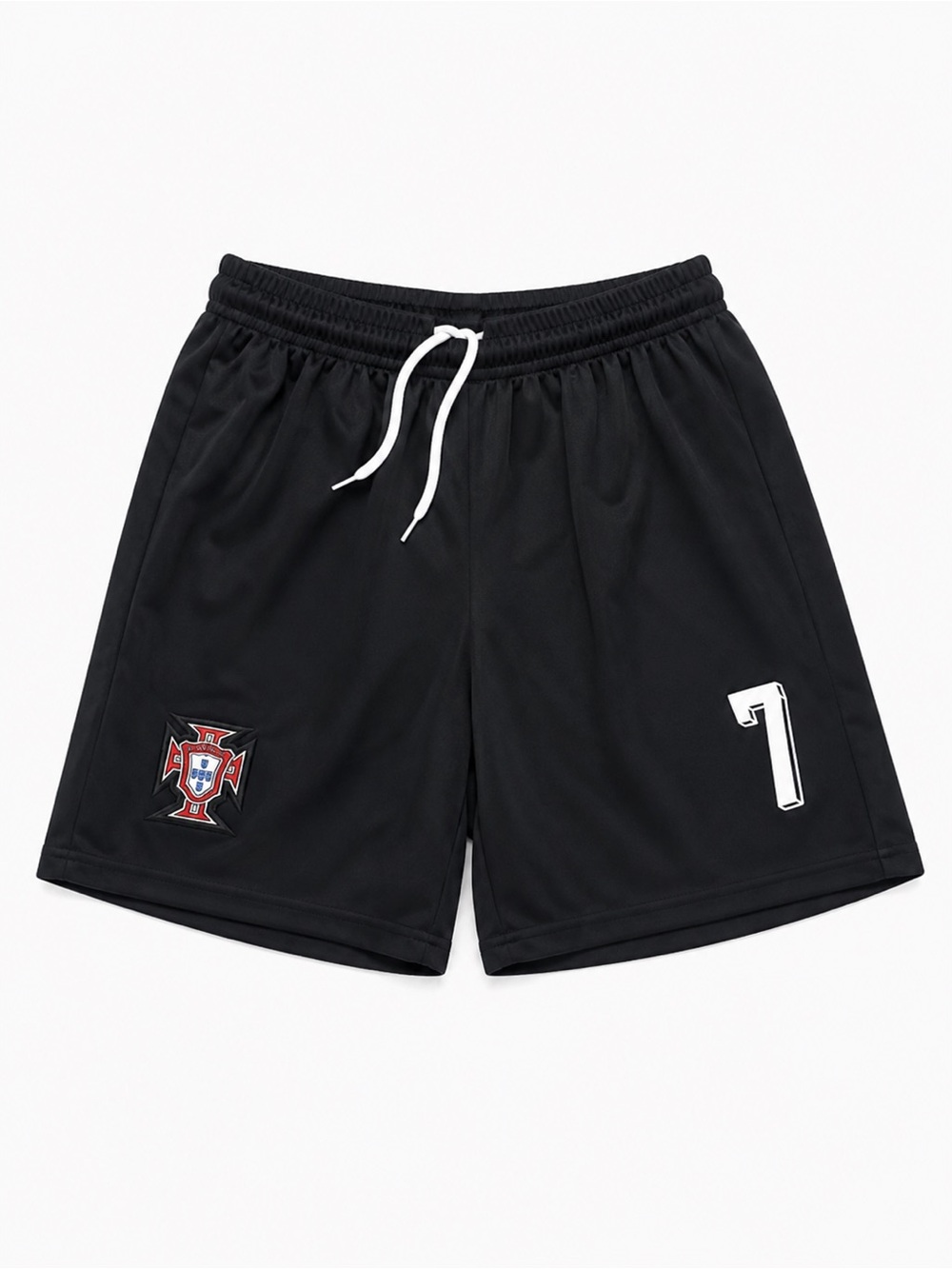 Black Kids' Ronaldo Athletic Shorts with Number 7